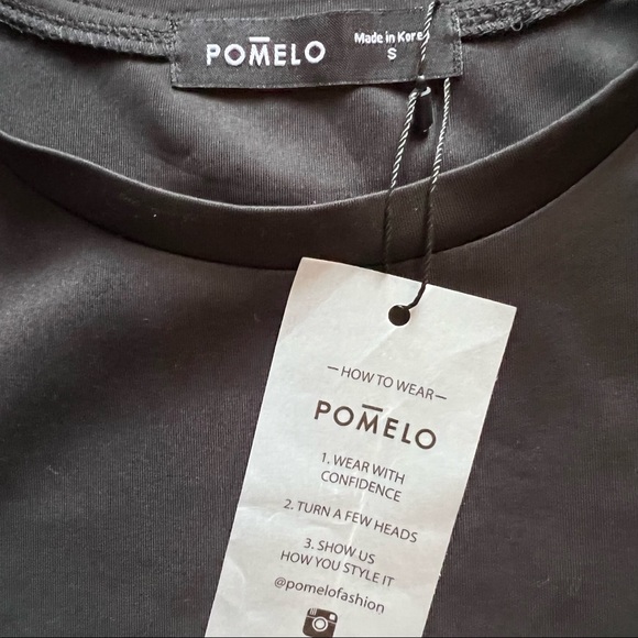 Sheer Lace Panel Silky Puff Sleeve Blouse Black Small Pomelo. - Picture 7 of 9